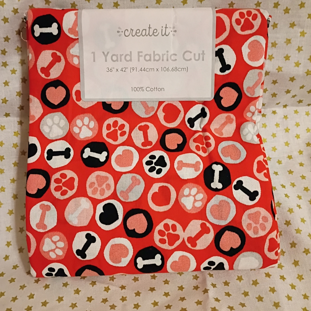 Red Dog Paw Print Fabric Cotton 1 Yard Pre-cut